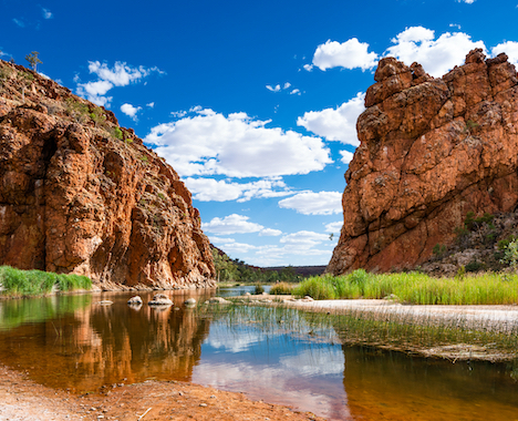 Scenic panorama of Glen Helen gorge in West MacDonnell National Park in central outback Australia